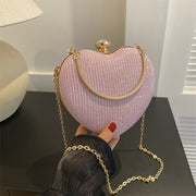 Evening Clutch Bag Women Bag Shiny Handbag Heart Shape Metal Clutches Bag Fashion Chain Shoulder Crossbody Bag Luxury Lady Purse Valentines Day Outfit